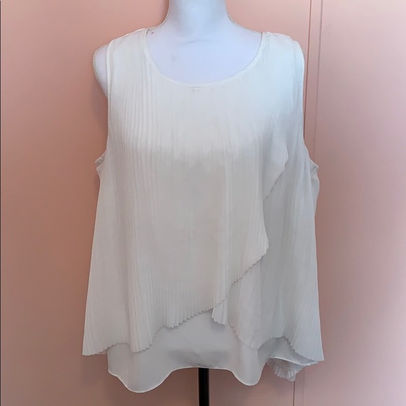 Relativity Tops - Sleeveless white ruffle tank plus size